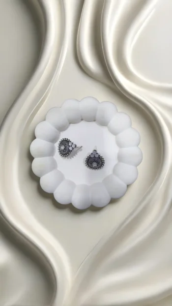 MINI MANDALA STUDS - OXIDISED WITH WHITE BEADS